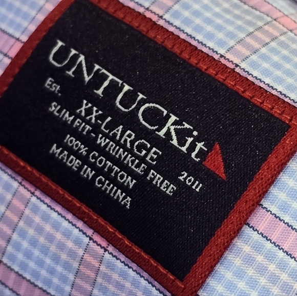 Untuckit Shirt Mens XXL 2XL Blue Plaid Button Up Arrigoni Wrinkle Free Slim Fit - Picture 3 of 15